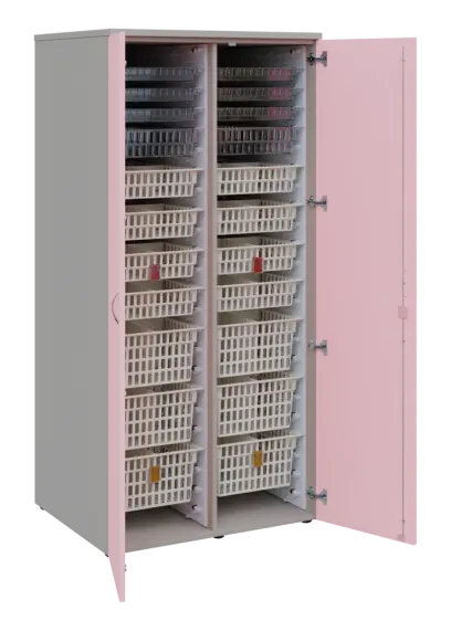 EUROMEDICA D - 90 skříň léková boxová, 2-dveřová, 1950x900x735, korpus šedý, dvířka pastelově růžová